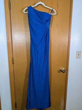 Clarisse Sapphire One-Shoulder Evening Gown